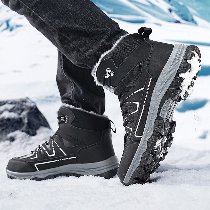 2025 Nuove scarpe da trekking alte da uomo, stivali foderati in pile e cotone, eleganti e versatili_voghion.com