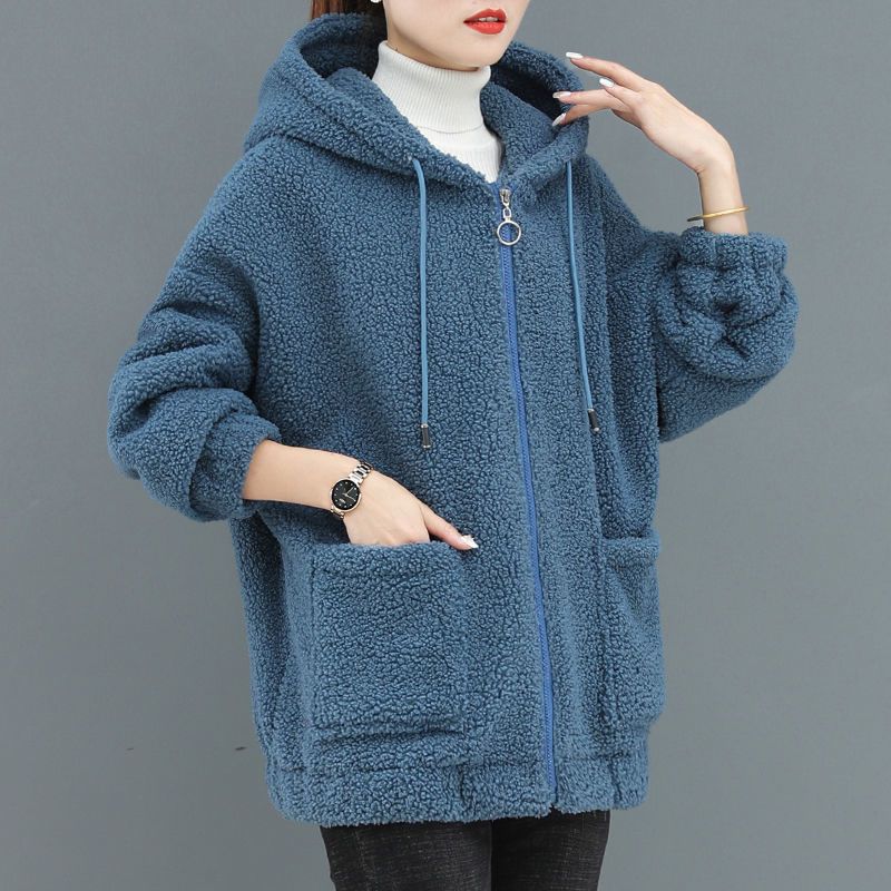 Teddyfleece-Kapuzenpullover mit Reißverschluss für Damen – Übergroßes Sweatshirt mit Sherpa-Futter (L–4XL, Mokka/Rouge/Blau/Schwarz, koreanisch inspirierte Winterkleidung)_voghion.com