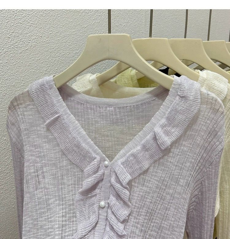 Lotus leaf edge ice silk sunscreen cardigan thin design for women's summer high-end feeling, shawl with suspender skirt,_voghion.com