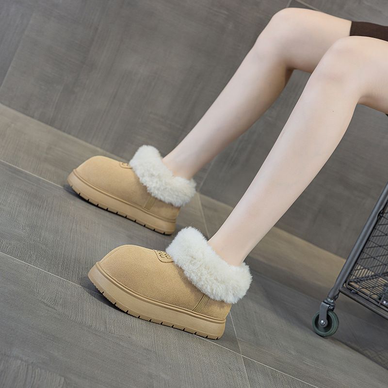 Stivali da neve da donna 2025 Inverno Nuovo Versatile Pelliccia Spessa Alluce Carini Mocassini Slip-On Pigro_voghion.com