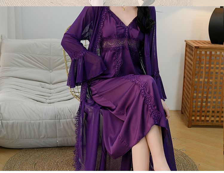 Women's Sleepwears Satin Suspender Hollow Sexy Pure Desire Style With Chest Pads Two Piece Set Home Clothes_voghion.com