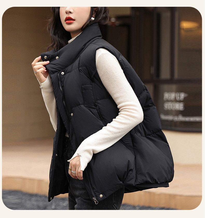 Women's Lightweight Down Vest Winter Fashion Puffer Sleeveless Jacket With Duck Feather Filling, Stand Collar, Zipper Closure, Pockets_voghion.com