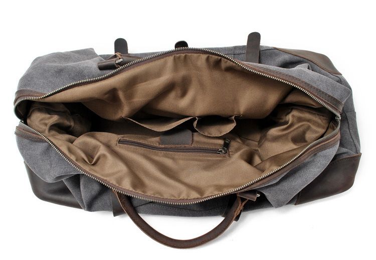 Large Capacity Canvas Tote Bag, Men's Leather Travel Bag, Casual Simple_voghion.com