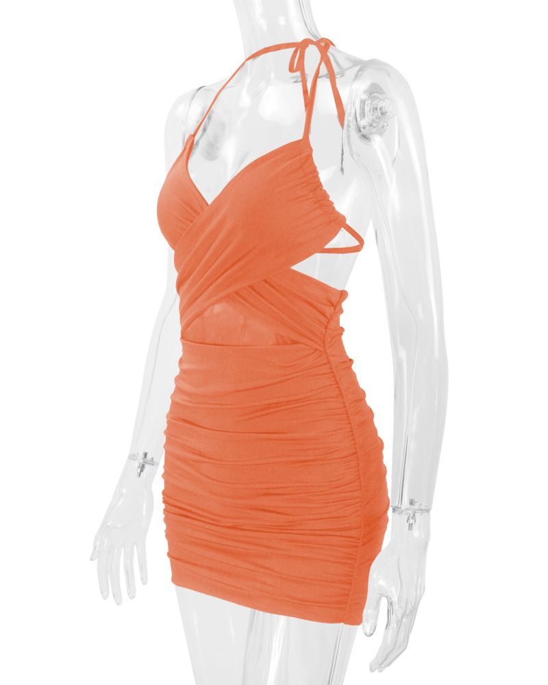 Vestito estivo da donna sexy snellente con scollo a V e tracolla, con borsa e fascia per i fianchi, 2025_voghion.com