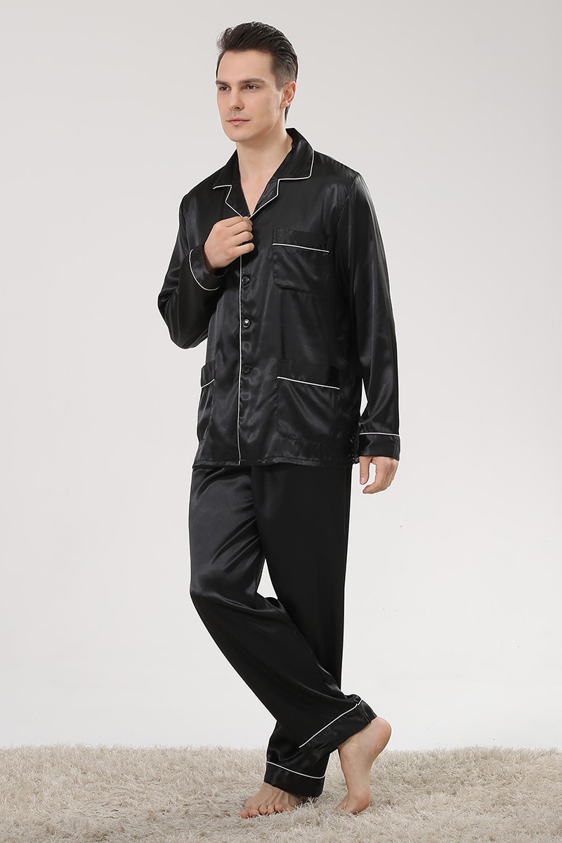 Pijama de seda estampado masculino, manga comprida, roupas para casa de tamanho grande, pijama de verão de seda gelada_voghion.com