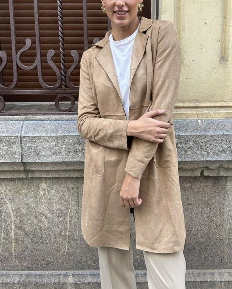 Giacca a vento semplice e larga in pelle di daino, casual retrò da donna, per il pendolarismo_voghion.com