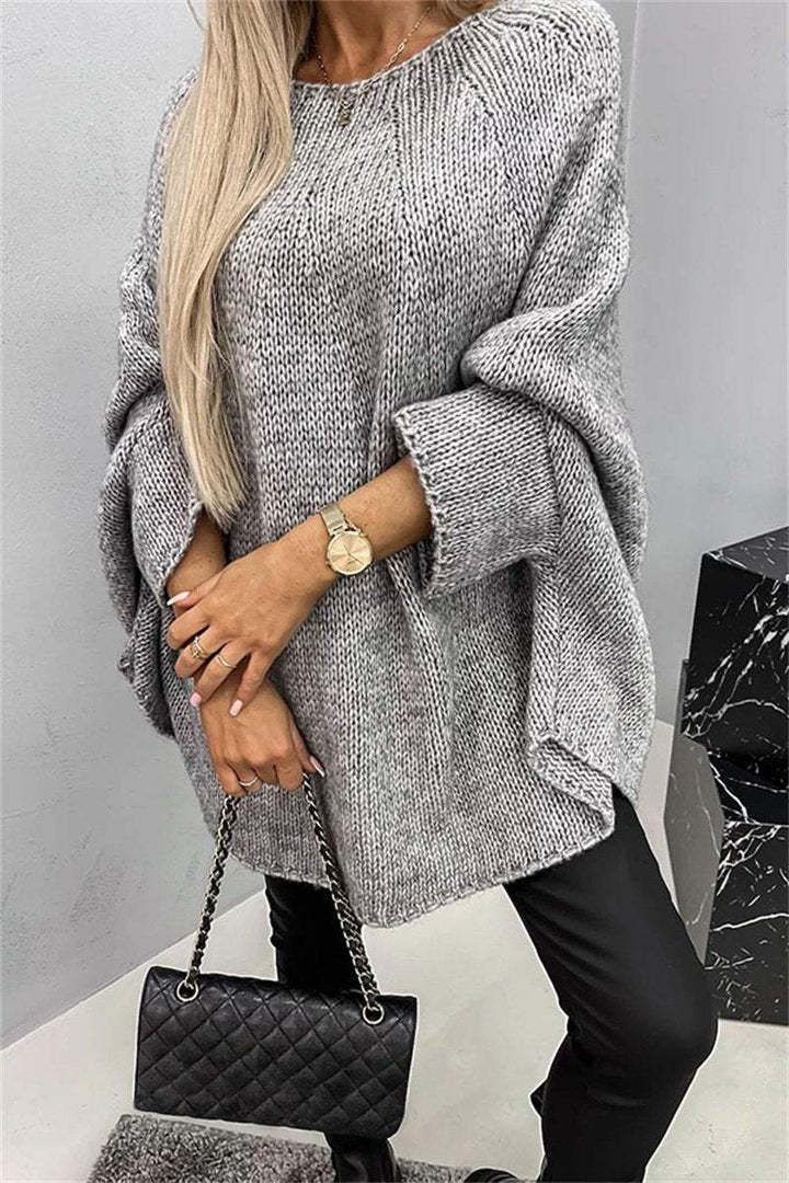 Women's Cape Knit Sweater – Oversized Shawl Collar Pullover (Greyish/Pinkish/Khaki, S/M & L/XL)_voghion.com