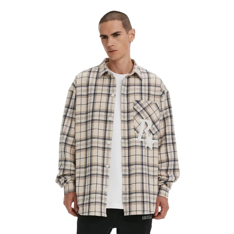 Amerikanskt mönstrad rutig långärmad skjorta, tunn herr- och kvinnajacka, lös jacka för par, trendig och unisex-klädsel_voghion.com