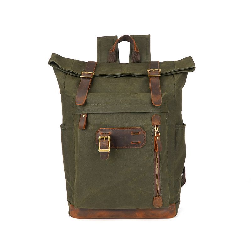 LazyZoom Outdoor Casual Laptop Men's Oil Wax Canvas Travel Backpack Student Bag_voghion.com