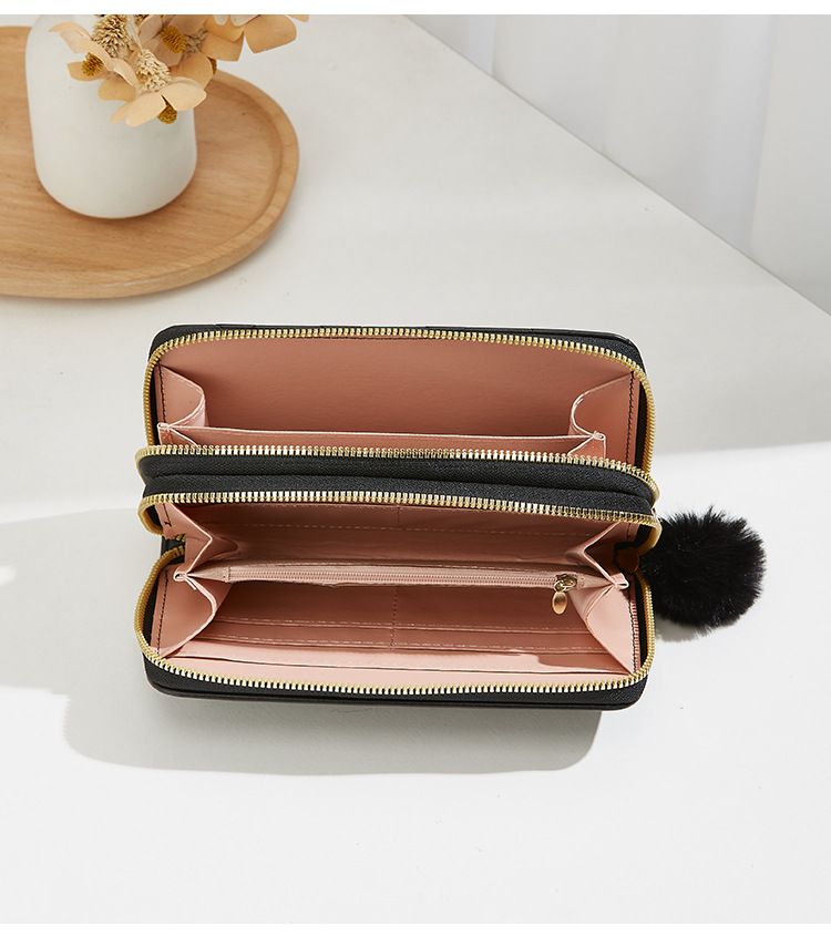 Portofel lung pentru femei cu broderie de diamant - geantă tip clutch cu sclipici, fermoar dublu și sloturi pentru mai multe carduri (poșetă elegantă în culoare uni pentru femei)_voghion.com