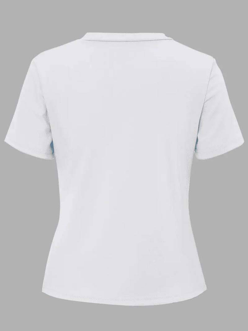 Blusa feminina de algodão com letras impressas, tamanho grande, manga curta solta_voghion.com