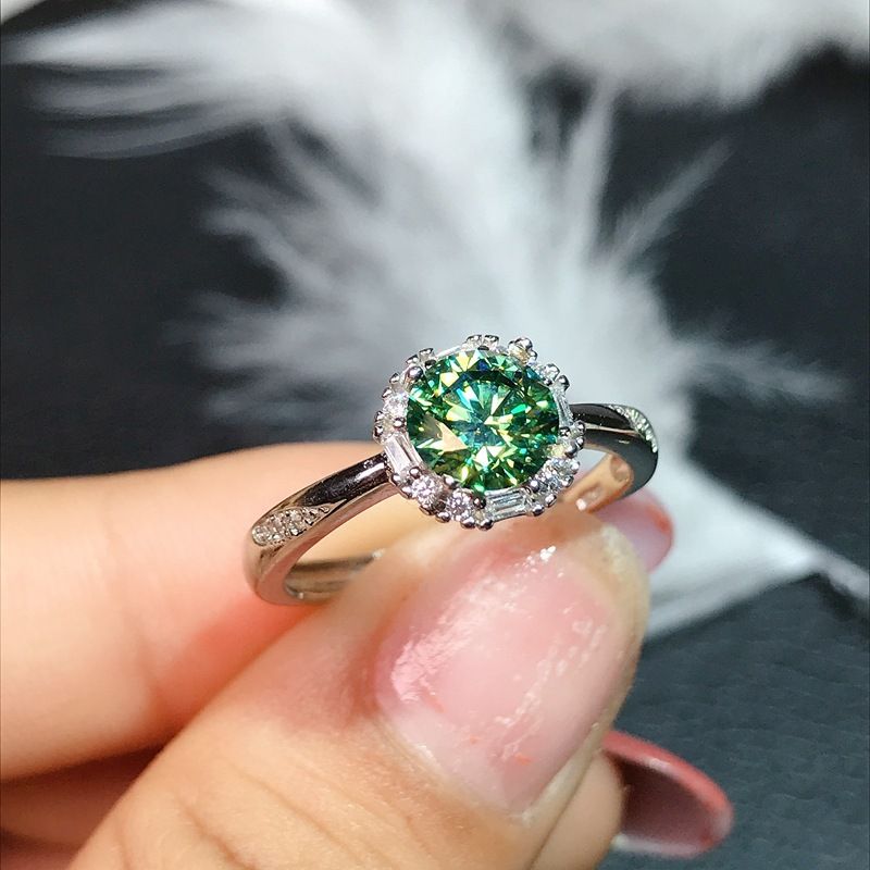 Green Moissanite GRA Certificate Black Card Waist Code Silver Plated Platinum New Women's Ring_voghion.com