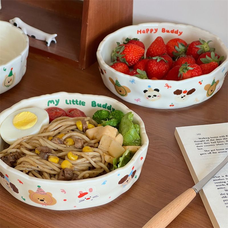 High-Quality Hand-Pinched Ceramic Deep Cute Cream Color Matte Pasta Salad Breakfast Fruit Plate Dish_voghion.com