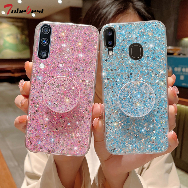 Shiny Glitter Gypsophila Telefoon houder Case Voor Samsung Galaxy A10 A20 A30 A50 A70 A10S A20S A02S A03S A03 Zachte siliconen_voghion.com