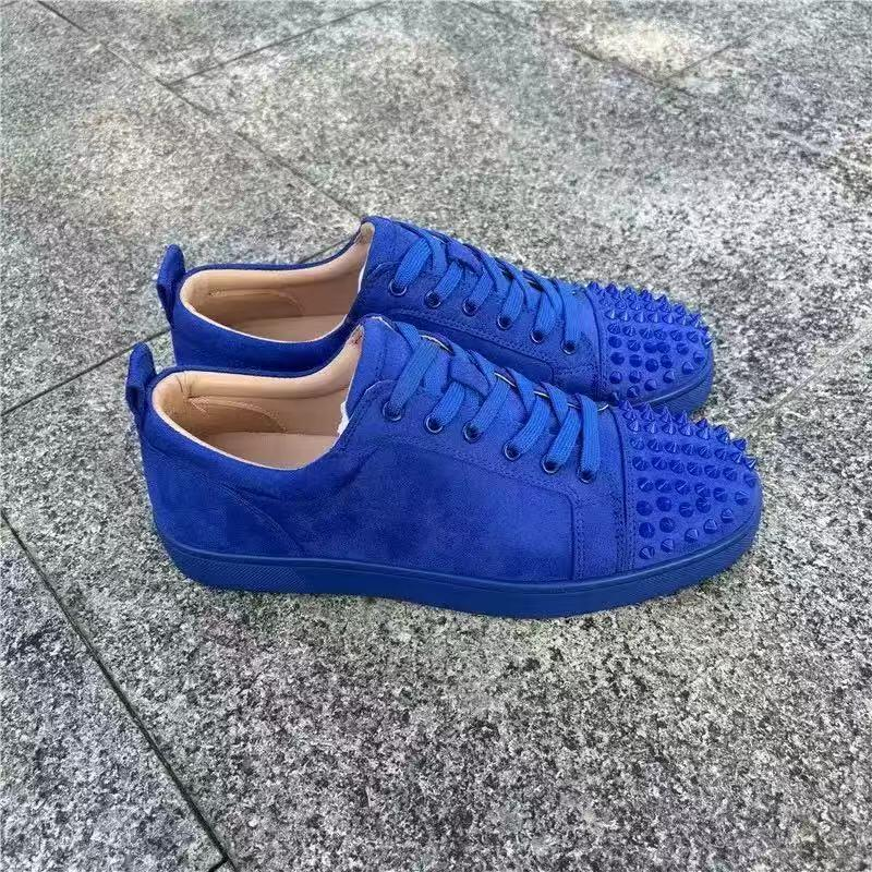 Top-level Version Standard Red Sole Low Top Leather Shoes Rivet Rhinestone Trendy Men's Non-Slip Wear-Resistant Lace-Up_voghion.com