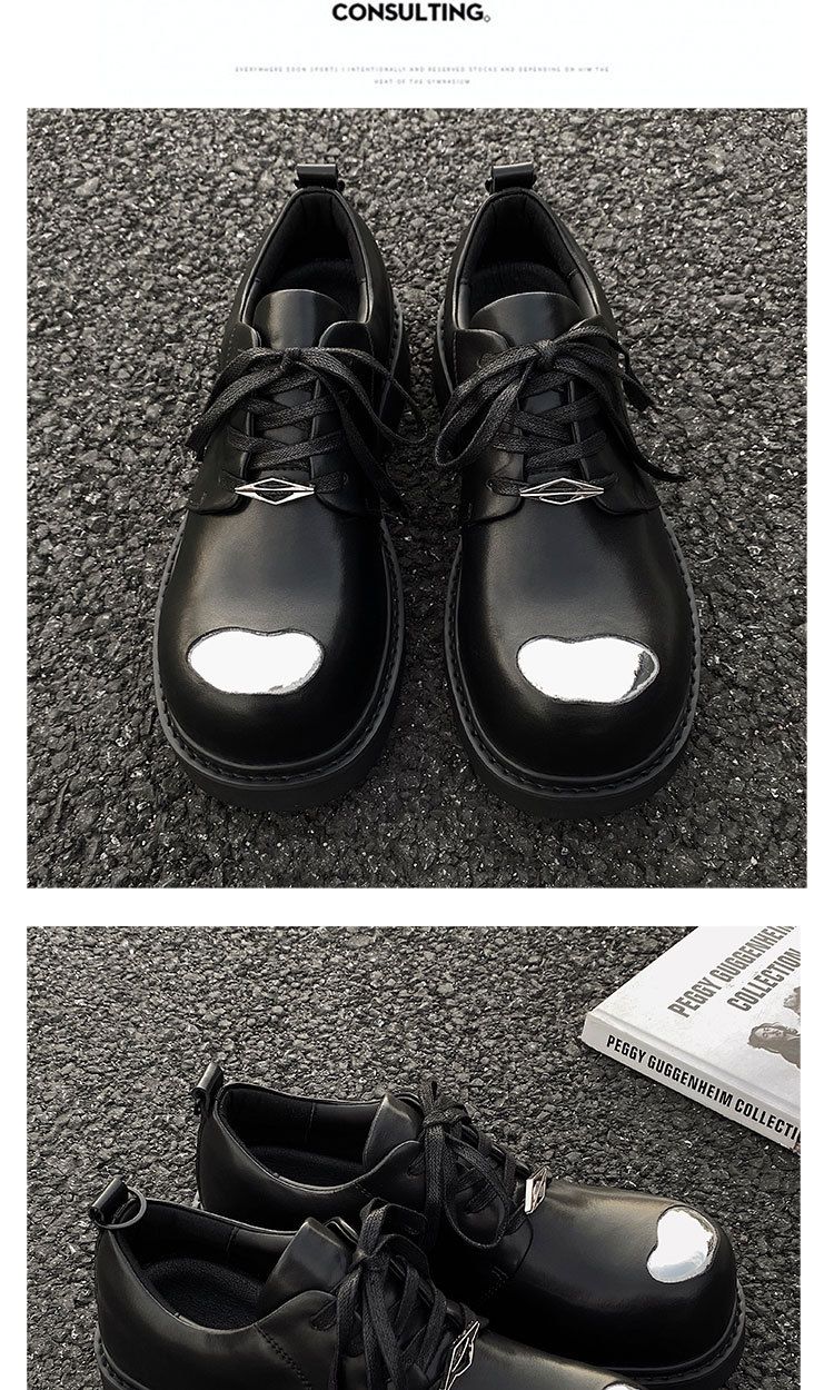 Niche High-End-Derby-Schuhe mit großer Zehenpartie, dicker Sohle und größerer Sohle, lässiges schwarzes Leder im britischen Stil für Pendler_voghion.com