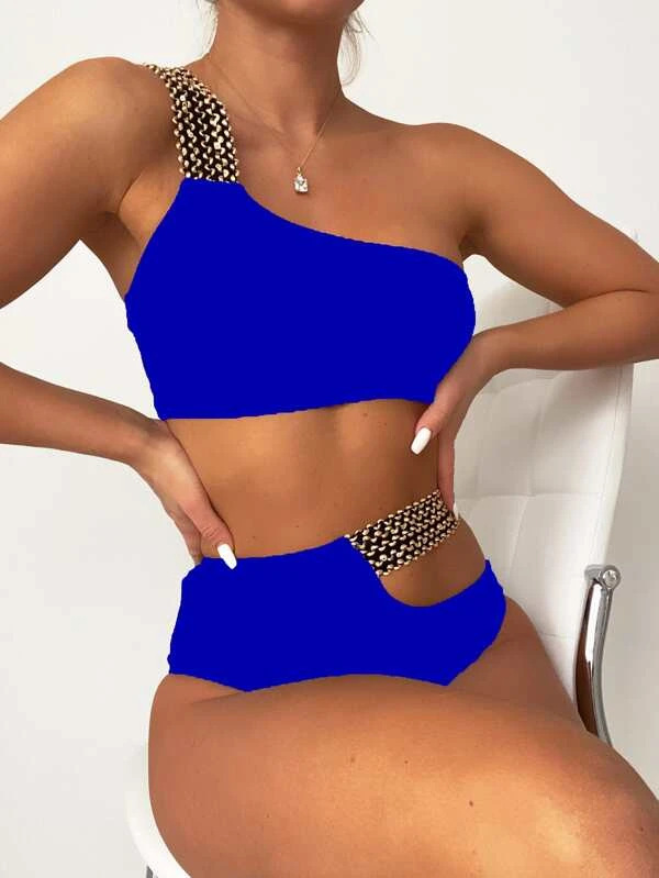 Women's V-neck mesh sequin board strap solid color one-piece swimsuit sexy lady swimsuit female bikini_voghion.com