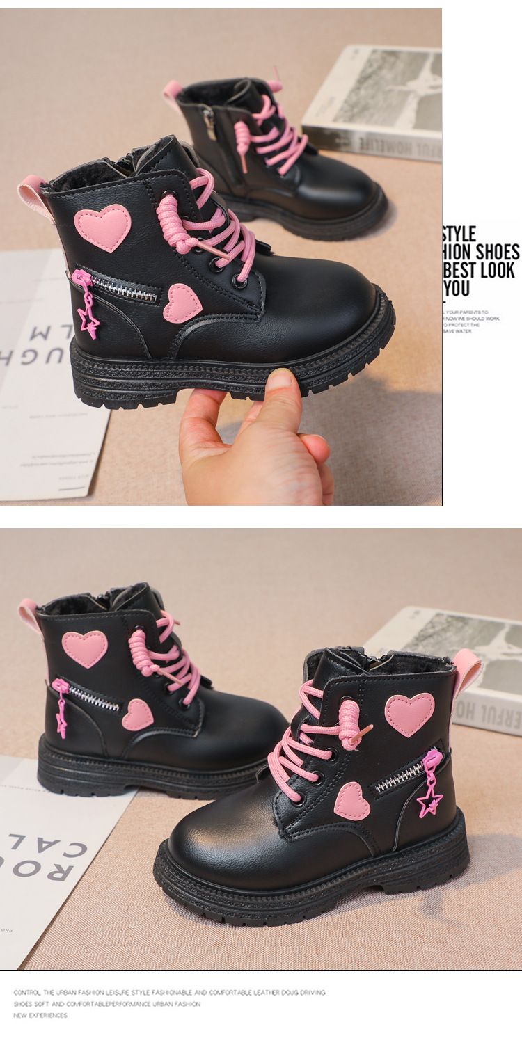 Doc Martens för flickor, varma och fleece stövlar för barn Höst/vinter Singelstövlar för flickor Fashion Princess Läderstövlar Trend_voghion.com