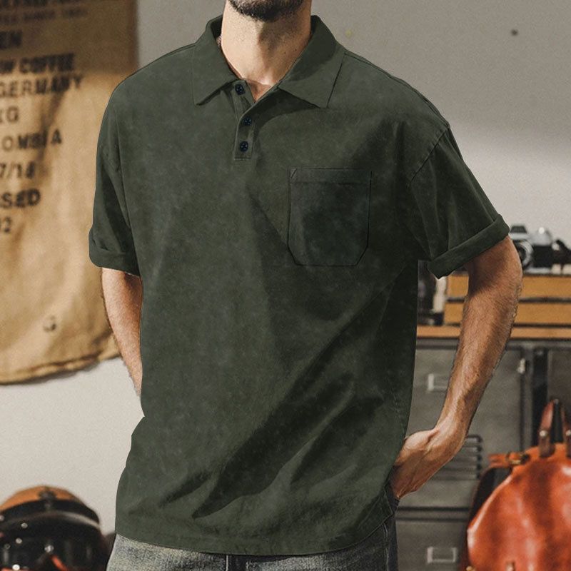 Sommer Neue Herren Gewaschene Turn-Down Kragen Button T-Shirt Übergröße Vintage Casual Kurzarm_voghion.com