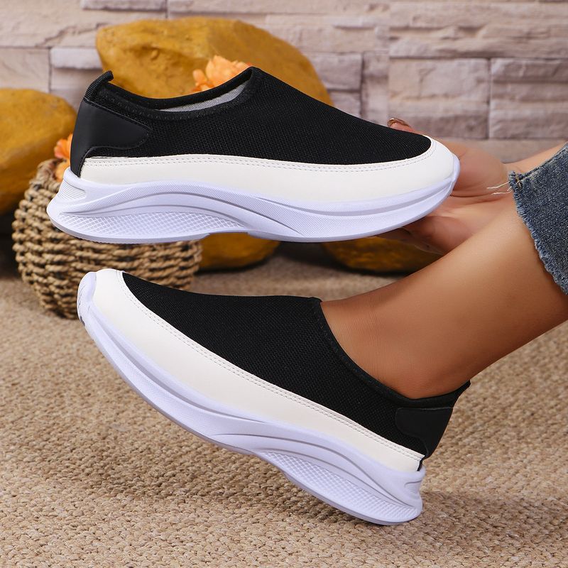 Kadınlar İçin Nefes Alabilen Örgü Fileli Slip-On Loafer'lar Kalın Platform Tabanlı - Geniş Ayaklar İçin Rahat Günlük Ayakkabılar (Beyaz/Siyah, 36-43 Numaralar)_voghion.com