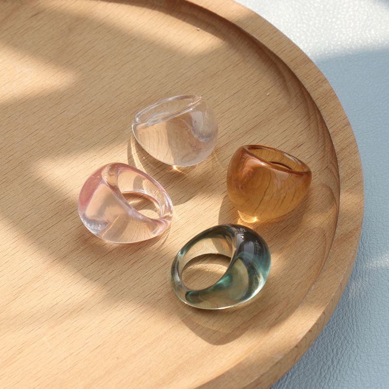 Solid Color Transparent Resin Ring Set Gold Foil Faceted Round Exaggerated Ins Style Multi-color Wide Band For Women_voghion.com