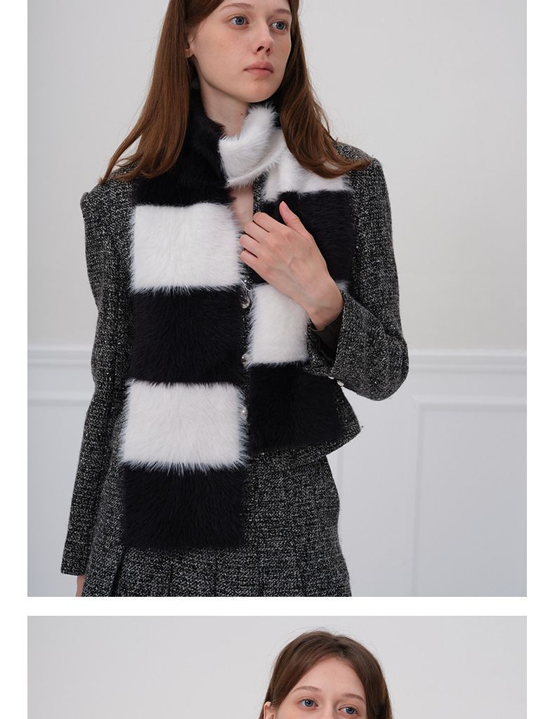 Damenschals Selbst gemachter Nischen-Design-Strickschal mit weicher Atmosphäre, kein Fusseln, warmer, schmaler, gestreifter Halsschal, Herbst- und Winter-Strickschal für Damen_voghion.com