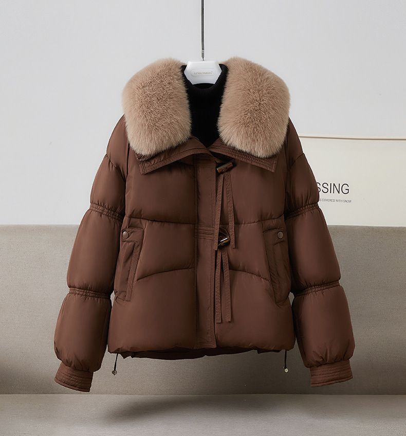 Women's Clothing Women's Faux Fur Trim Hooded Puffer Jacket Winter Coat Warm Outerwear With Detachable Rabbit Fur Collar_voghion.com