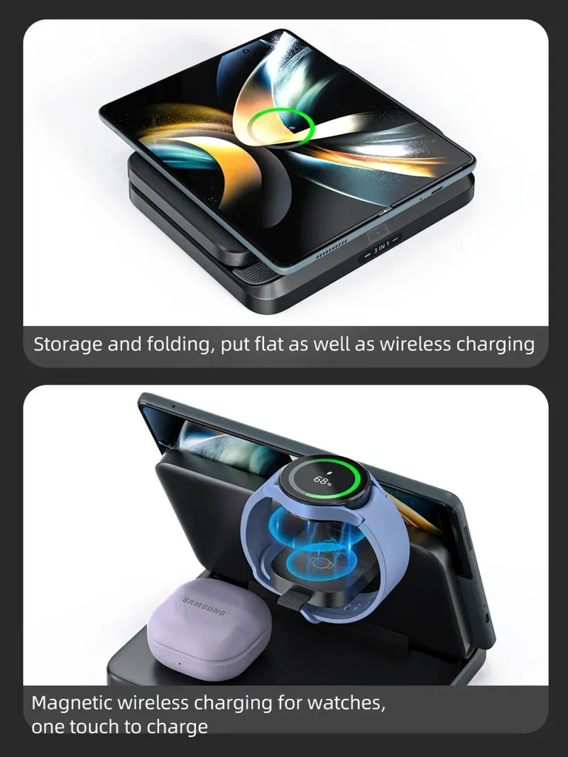 4 Samsung Z Fold 5 4 3 S23 Ultra Foldable Wireless Charger Stand Fast Charging Dock Station For Galaxy Watch 6 Buds2_voghion.com