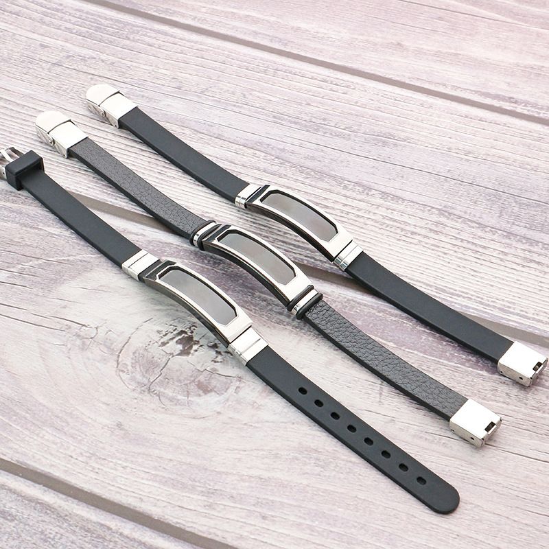 Trendy Silikon Kreative Persönlichkeit Einfache DIY Gravur Edelstahl Herrenarmband Nicht verblassend_voghion.com