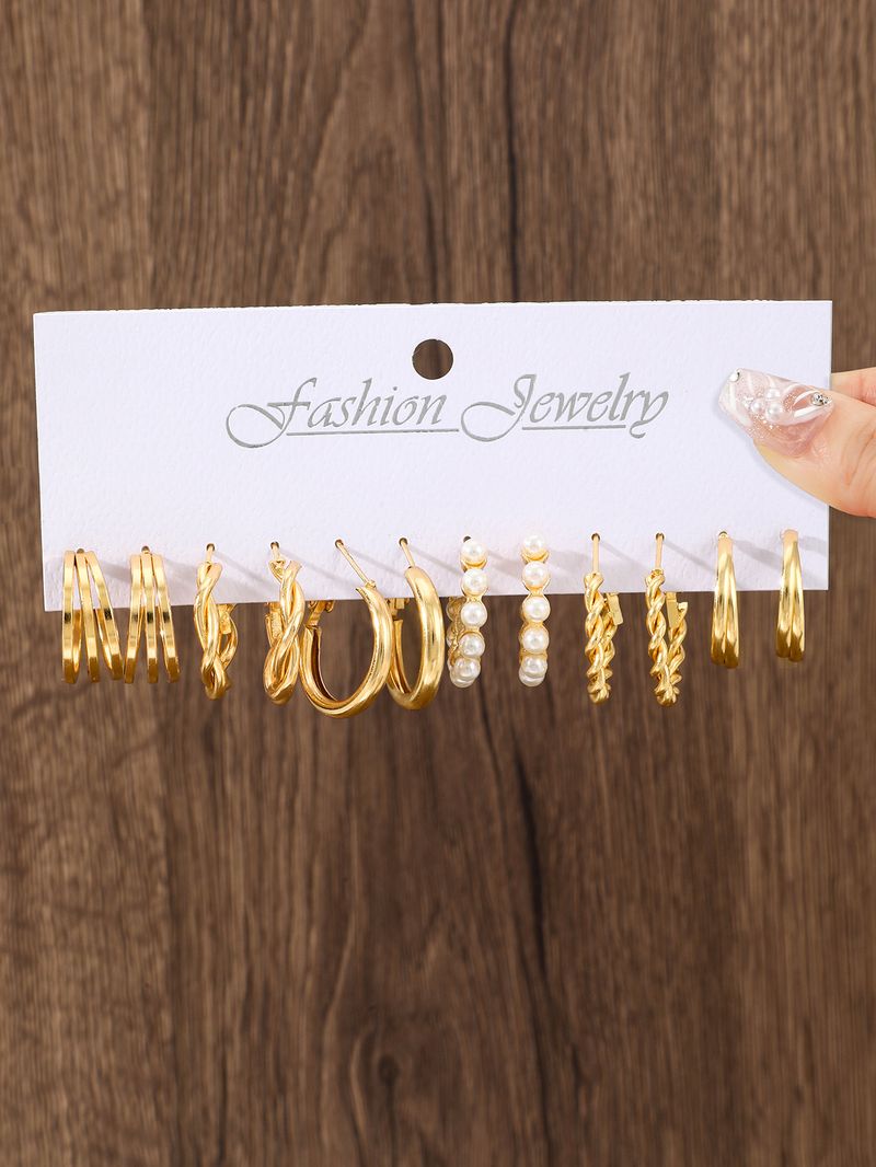 Orecchini in metallo intrecciato, set di orecchini combinati, orecchini semplici e retrò, orecchini geometrici, 6 paia_voghion.com