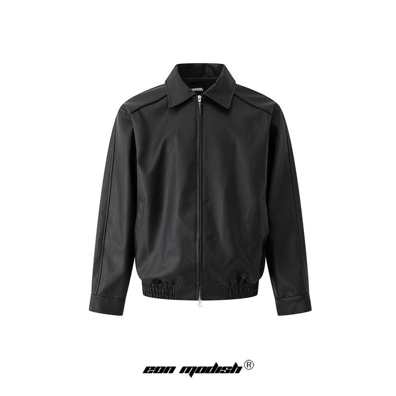Eon Modish 25 Autunno Nuovo Stile Americano Semplice Versatile Giacca in Pelle PU con Collo Ribaltabile_voghion.com