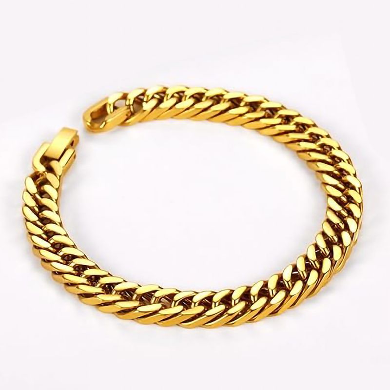 Hot Selling Stainless Encrypted Four-Sided Polished Double Weave Hip-Hop Titanium Steel Versatile Simple Cuban Bracelet_voghion.com
