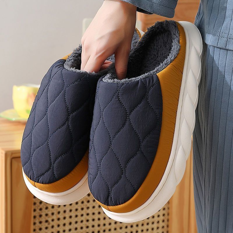 wangjia Wangjia Wangjia Men's Winter 2024 New Indoor Home Waterproof Non-Slip Thick Sole Large Size Down Cotton Slippers For Men Outdoor Wear_voghion.com