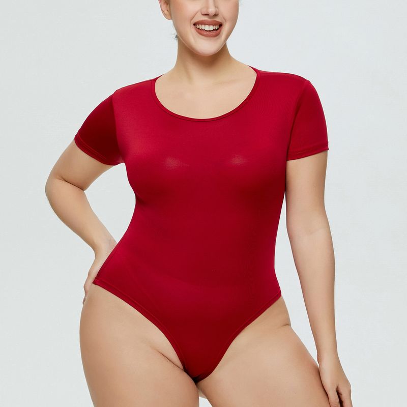 Body da donna taglie forti, tutto in uno, scollo rotondo, slip a maniche corte_voghion.com