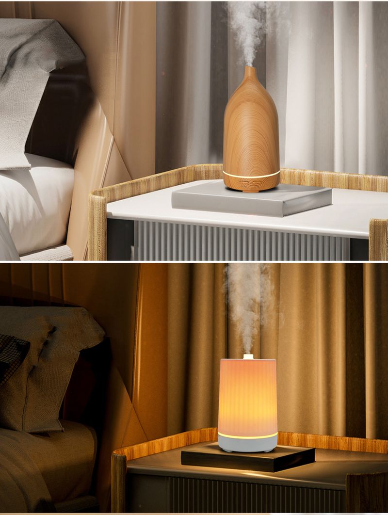 Ultraschall-Luftbefeuchter mit Holzmaserung, Aromatherapie-Diffusor, Nachtlicht und großem Nebelausstoß für Zuhause, Büro, Schreibtisch – Weiß_voghion.com