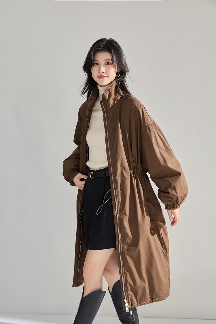 Nuovo piumino lungo da donna, stile trench White Goose, versione autunno-inverno, ultra ampio, con coulisse in vita_voghion.com