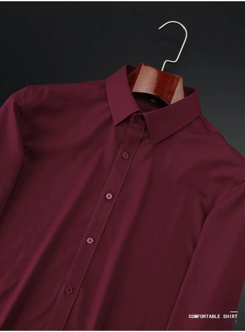 2023 New Light Luxury Long sleeved Business Casual No iron Silk Smooth High end Feel Handsome Versatile Men's Shirt_voghion.com