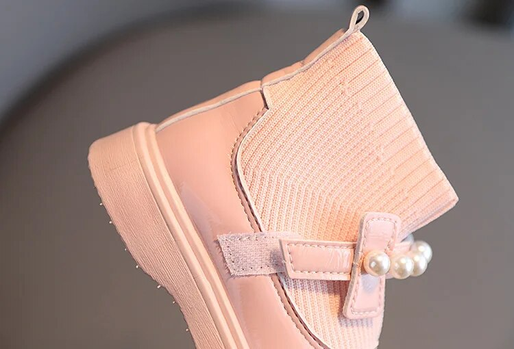 Girls Princess Autumn Winter Children Thin Cashmere Lined Sock Toddler Fashion Beading Leather Boots Non-slip Shoes_voghion.com