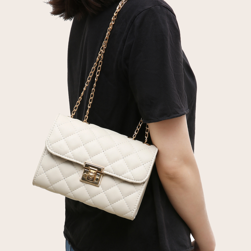 Geantă crossbody matlasată, geantă tip clutch cu lanț la modă, geantă de umăr, geantă pătrată, geantă tip ghiozdan_voghion.com