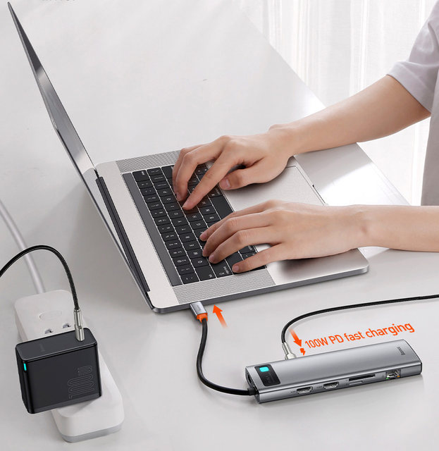 Baseus USB C HUB vers HDMI VGA USB 3.0 Adaptateur 9/11 en 1 USB Type C HUB Dock pour MacBook Pro Air PD RJ45 Lecteur de carte SD_voghion.com