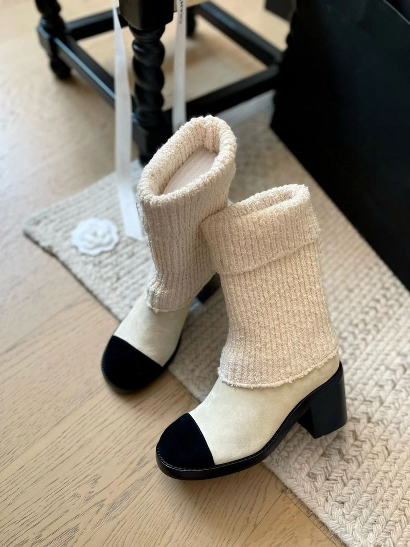 2025 New Small Fragrant Wind Fall Winter Suede Knitted Wool Short Paragraph Mid-calf Socks Fashion Ankle Boots_voghion.com