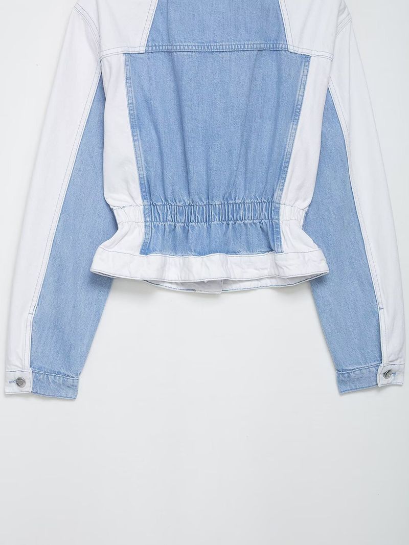 Vintage Patchwork Denim Jacket & Mid-Waist Straight Jeans Set – Retro Two-Piece Outfit_voghion.com