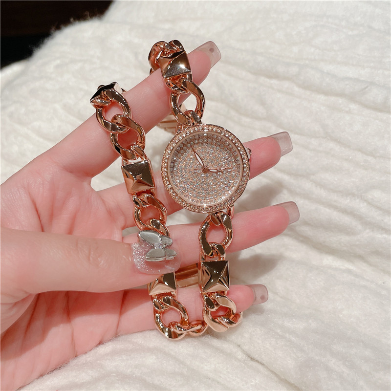 Cacaxi-Uhr für Damen, Roségold, Volldiamant, Kette, Artikel, modischer Trend, wasserdichte Quarzuhr_voghion.com