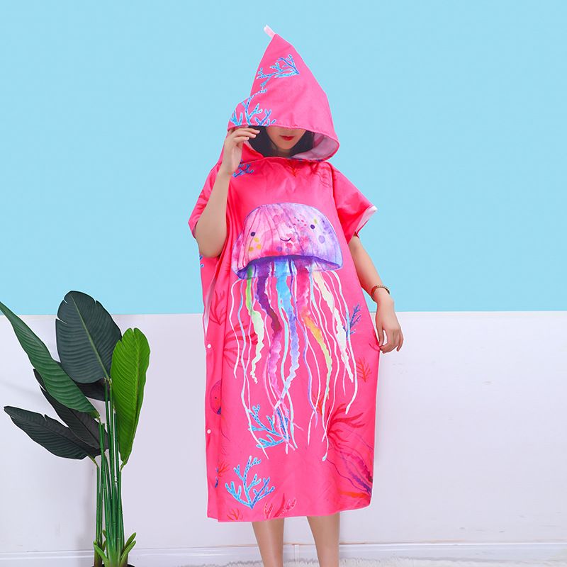 Poncho de plage portable – Grande serviette de plage en microfibre à séchage rapide avec imprimé dessin animé pour adultes, design unisexe pour la baignade et les vacances._voghion.com