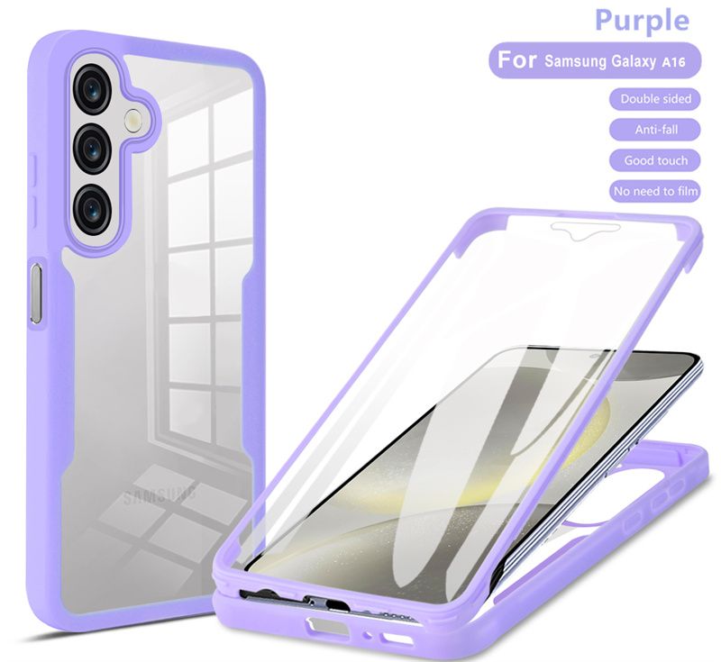 Samsung Galaxy A16 5G Şeffaf Ekran İçin 360 Tam Koruma Kılıfı Silikon Tamponlu Tpu+Pc Arka Kapaklı Galaxya16 A_voghion.com