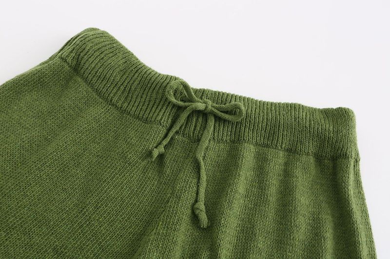 Women's Clothing summer fashion casual deep V-neck vest drawstring knitted women's sweater suit two-piece set_voghion.com