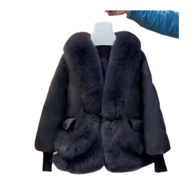Damenbekleidung Dicker warmer Baumwollmantel Lose Mode Großer Pelzkragen_voghion.com