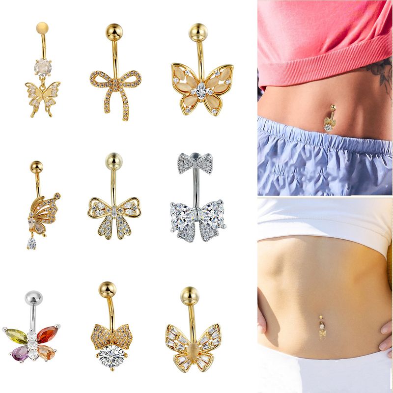 Piercing per ombelico a farfalla con diamanti - Piercing per il corpo in stile europeo, piercing alla moda e ipoallergenico_voghion.com