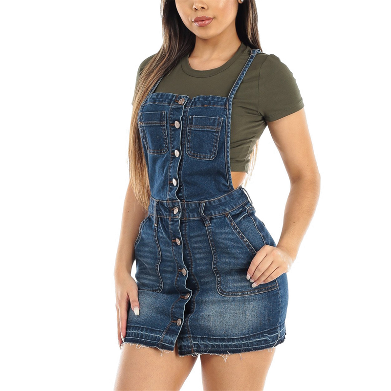 Einfarbiges, lässiges, schmales Jeanskleid für Damen_voghion.com
