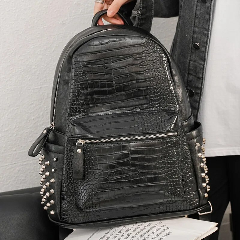 Alligator Muster Nieten Männer Mode Design Computer Student Schule Männer Bac Paar Tasche Reise_voghion.com